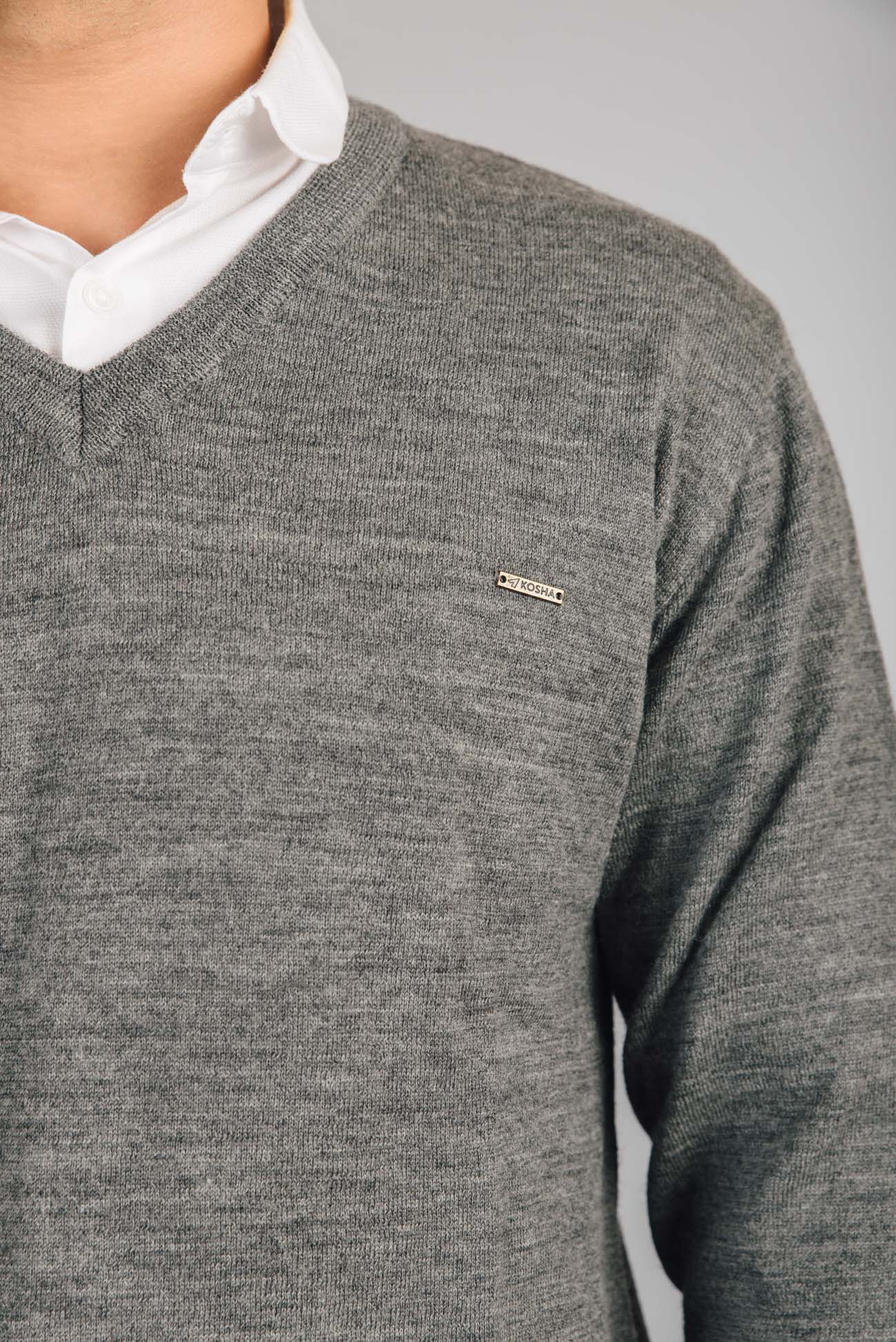 Men's Grey Monte Carlo Merino Wool V-Neck Pullover 